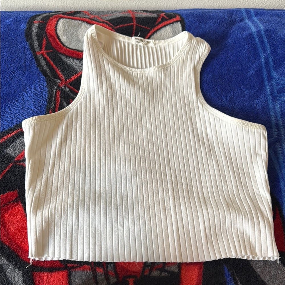 White Ribbed Sleeveless Top